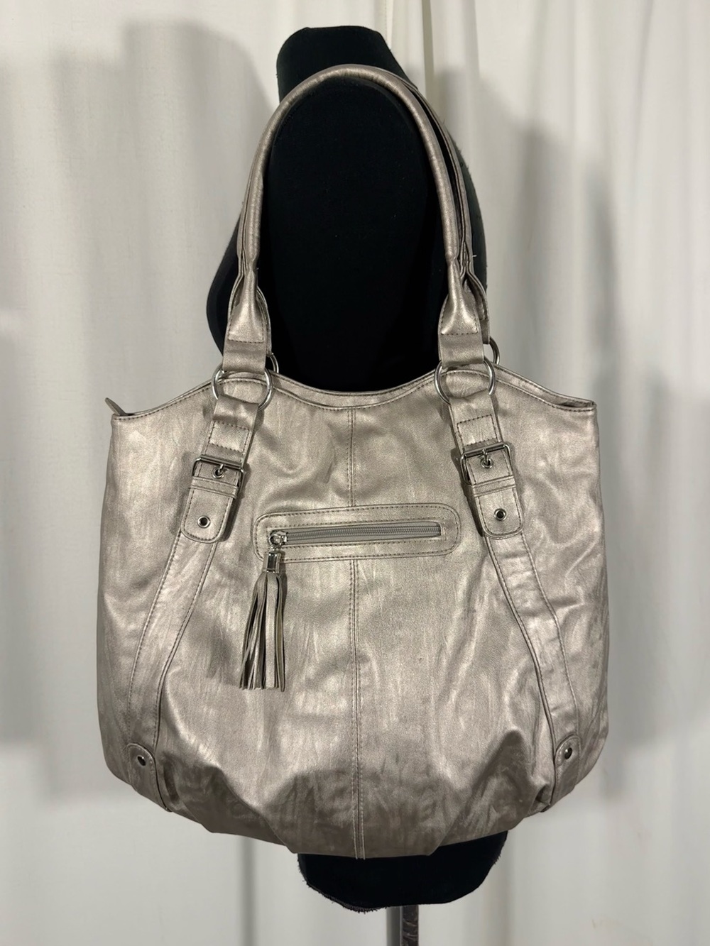 Metallic Champagne Shoulder Tote Bag